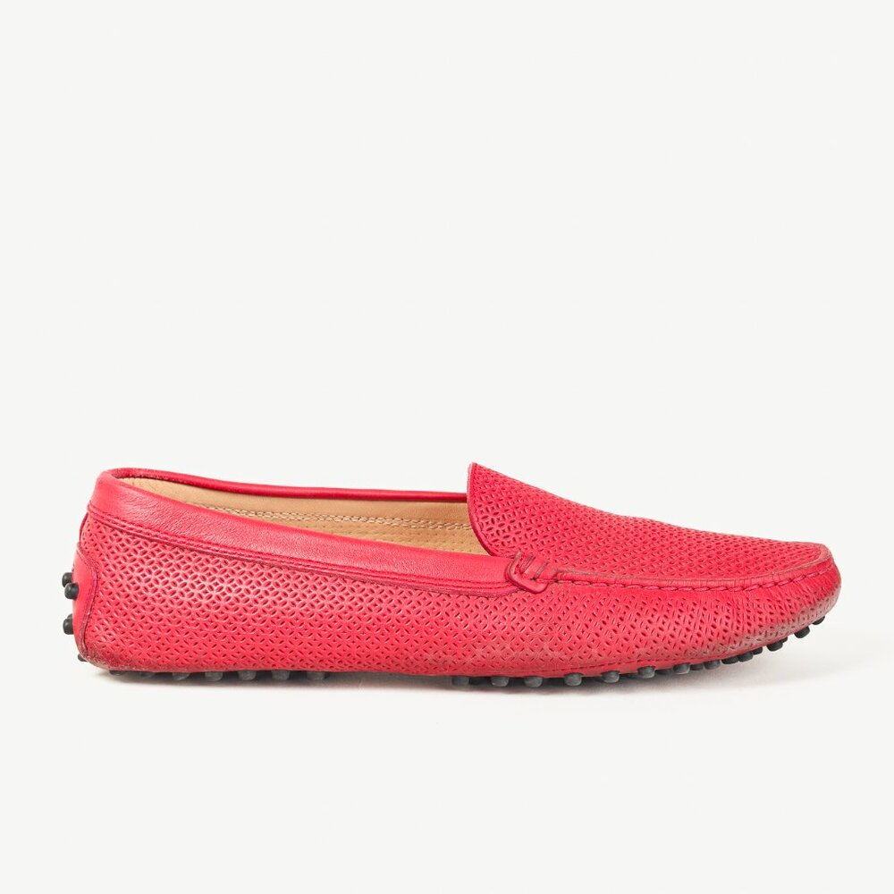 Tod's Pink Textured-Leather Gommino Driving Loafers